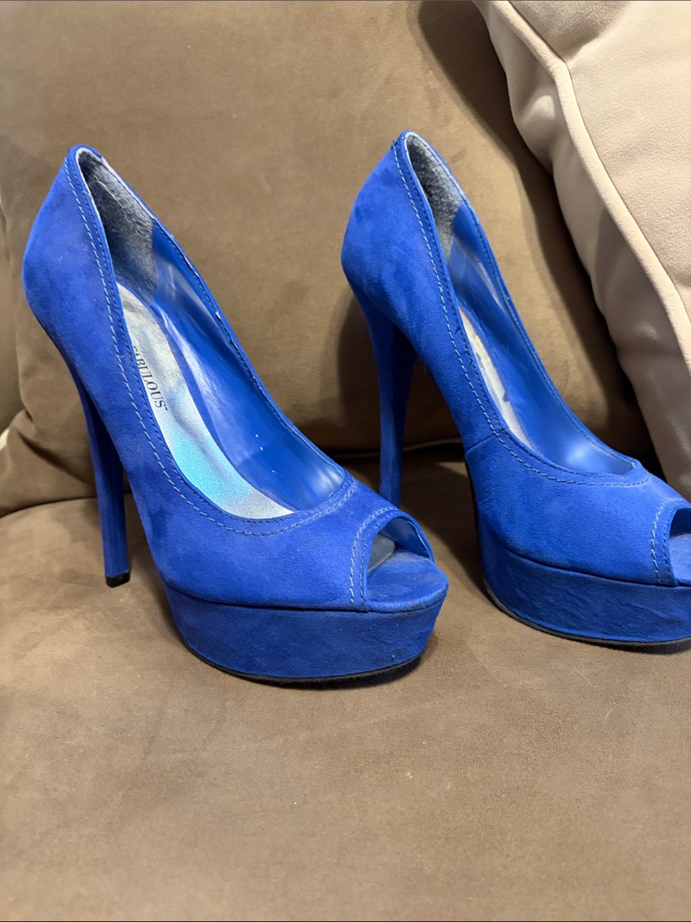 JustFab Royal Blue Suede Peep-Toe Platform Pumps